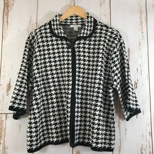 Dressbarn 3/4 Sleeve Houndstooth Open Cardigan